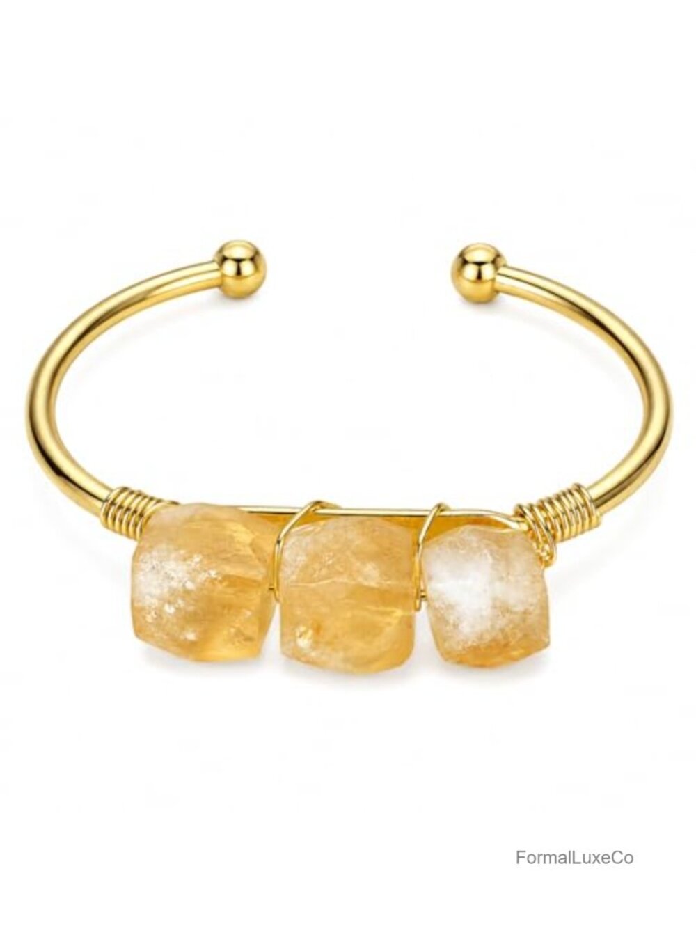 Adjustable Citrine Cuff Bracelet Gold Plated Brass Raw Stone Boho Jewelry